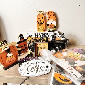 Halloween Decor Lot 15+ Piece Decor, Signs, Pumpkins, Banners, Candy Bags